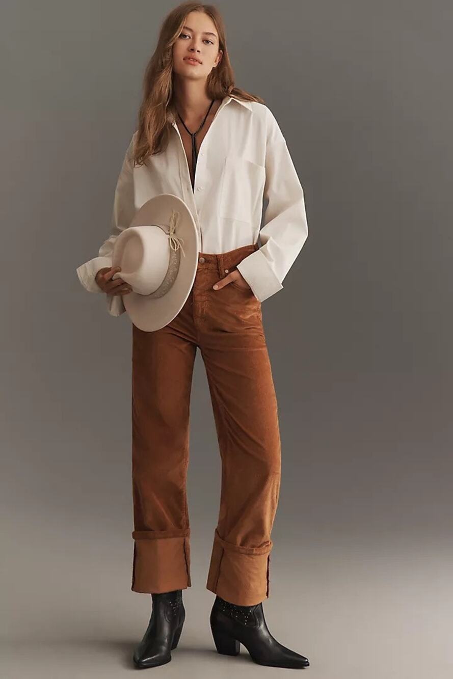 Pilcro Scotty Cuffed High Rise Straight Corduroy Pants Adobe 27 - Picture 6 of 15